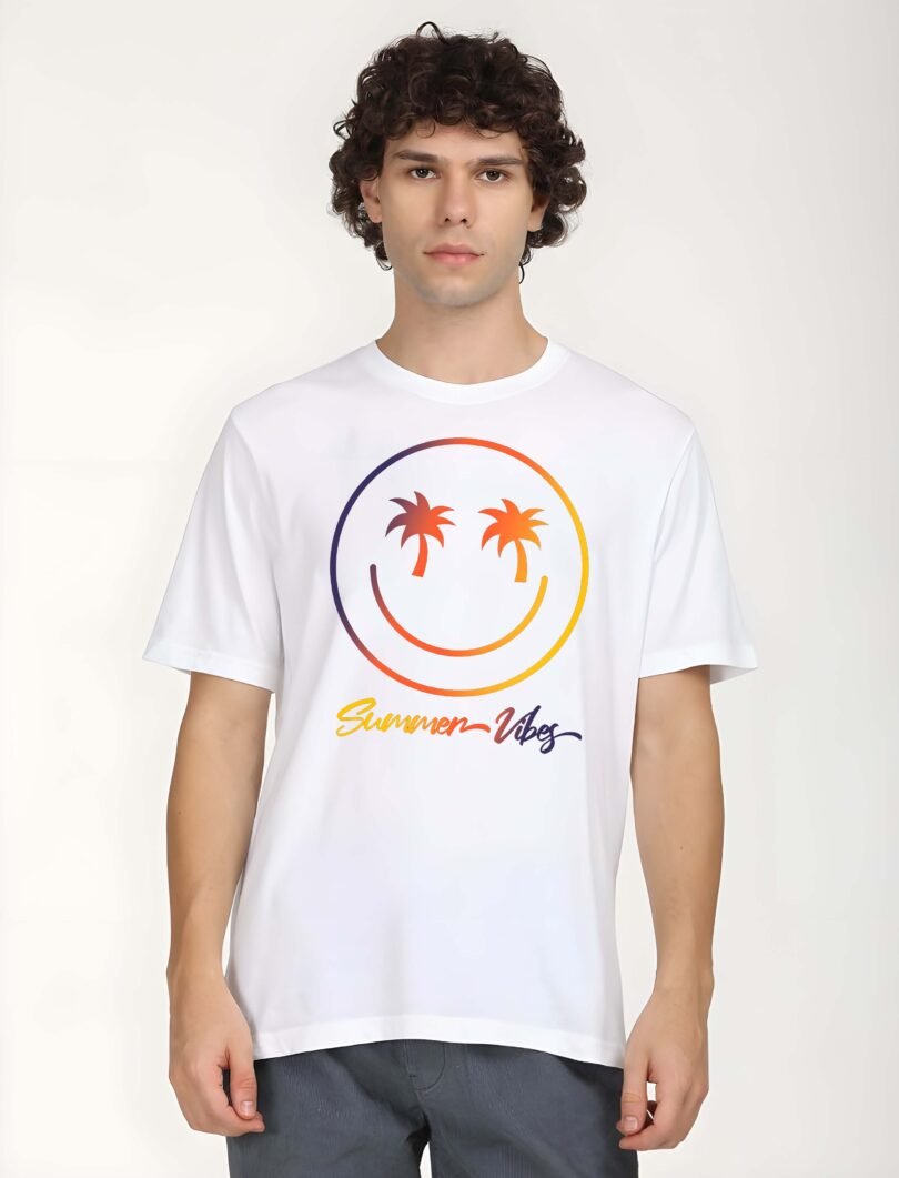 White Graphic Print Cotton Regular T-Shirt for Men – Casual Wear by Just Casual - Image 3