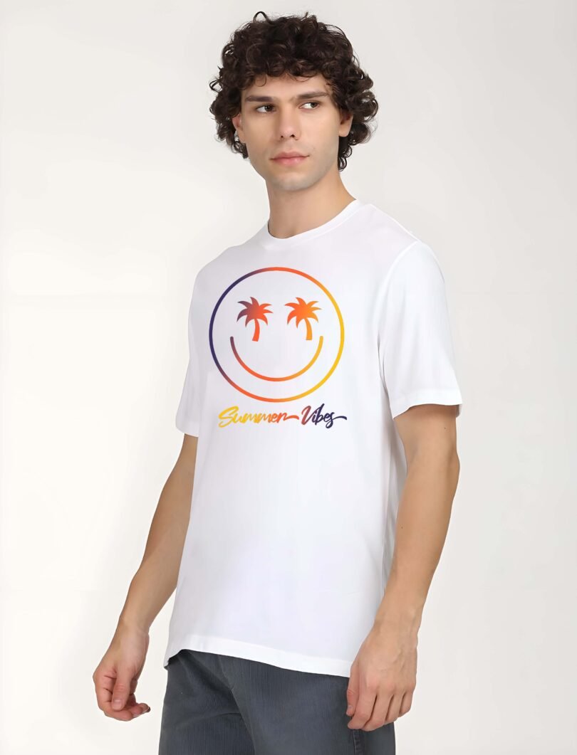 White Graphic Print Cotton Regular T-Shirt for Men – Casual Wear by Just Casual - Image 2