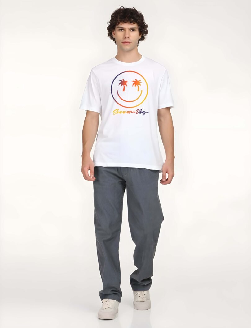 White Graphic Print Cotton Regular T-Shirt for Men – Casual Wear by Just Casual
