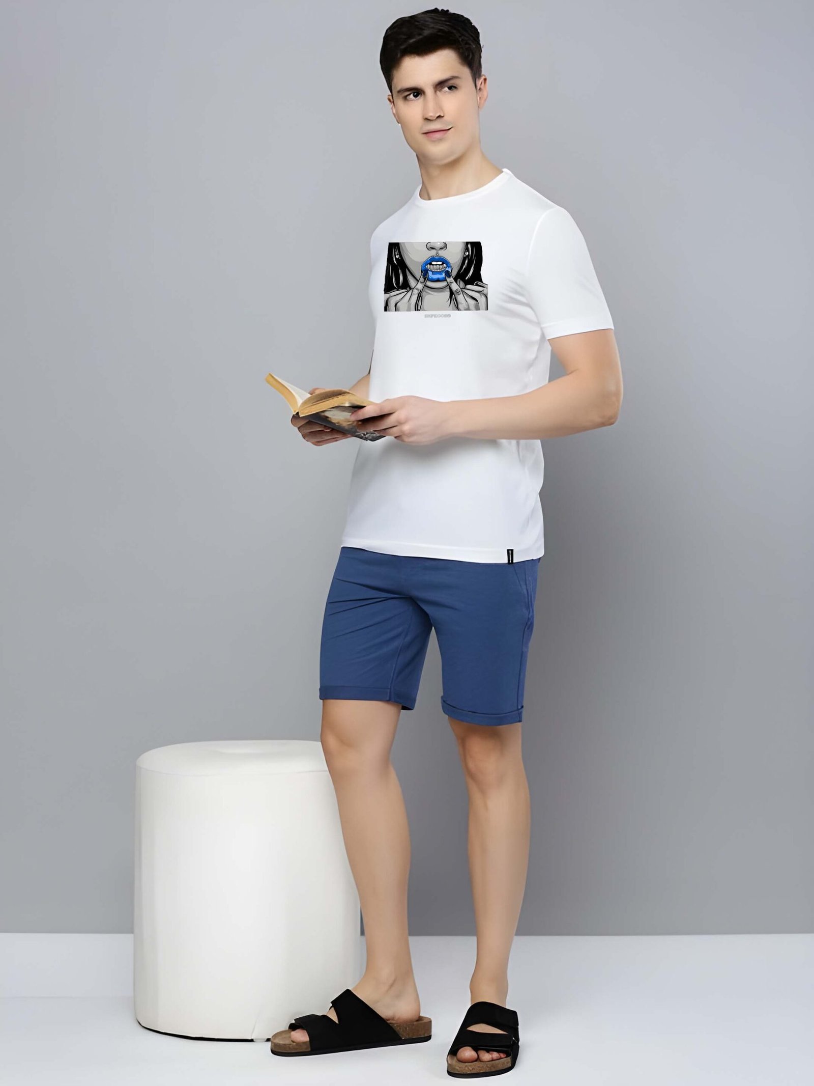 White Graphic Print Cotton Regular T-Shirt for Men – Casual Wear by Just Casual