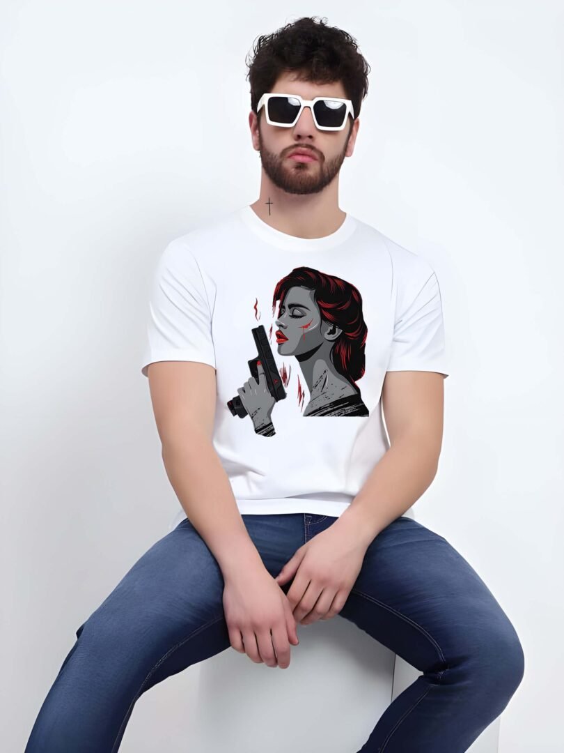 White Graphic Print Cotton Regular T-Shirt for Men – Casual Wear by Just Casual - Image 2