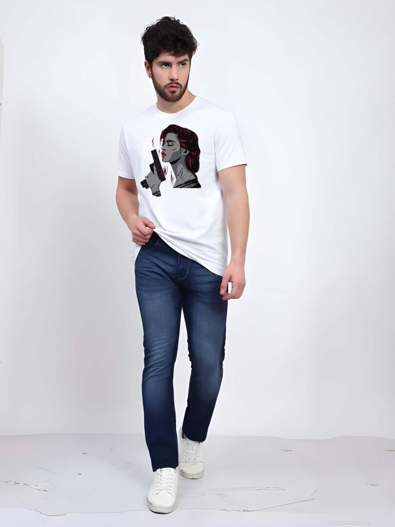 White Graphic Print Cotton Regular T-Shirt for Men – Casual Wear by Just Casual