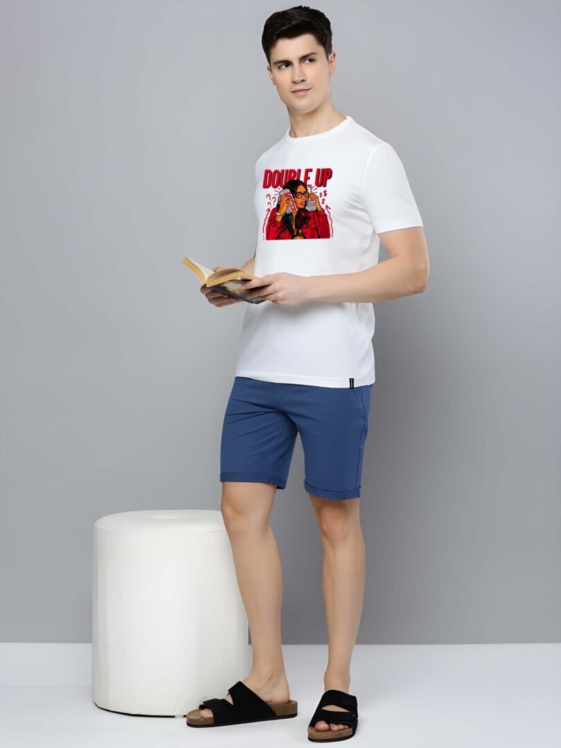 White Graphic Print Cotton Regular T-Shirt for Men ? Casual Wear by Just Casual