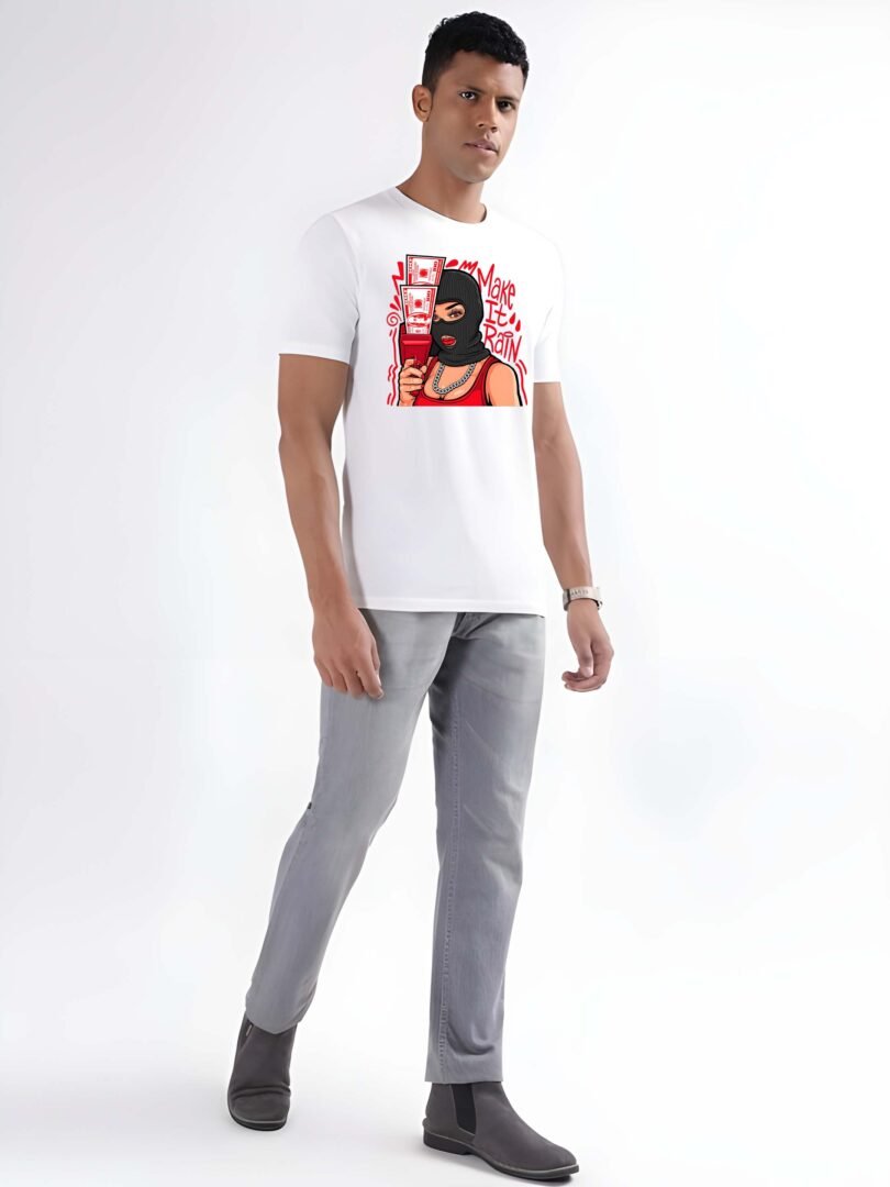 White Graphic Print Cotton Regular T-Shirt for Men – Casual Wear by Just Casual