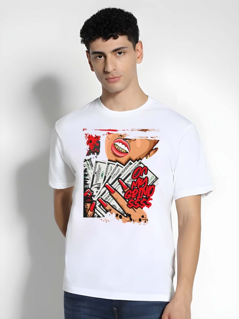 White Graphic Print Cotton Regular T-Shirt for Men ? Casual Wear by Just Casual - Image 4