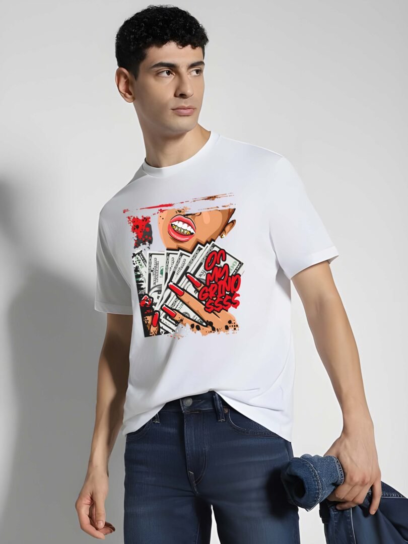 White Graphic Print Cotton Regular T-Shirt for Men ? Casual Wear by Just Casual - Image 2