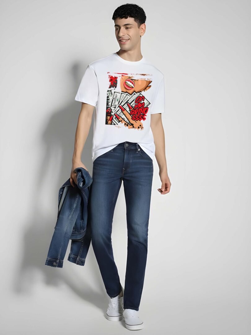 White Graphic Print Cotton Regular T-Shirt for Men ? Casual Wear by Just Casual