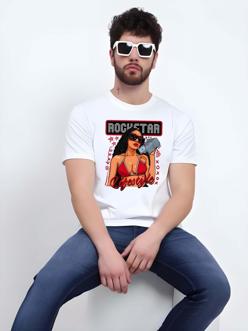White Graphic Print Cotton Regular T-Shirt for Men – Casual Wear by Just Casual - Image 4