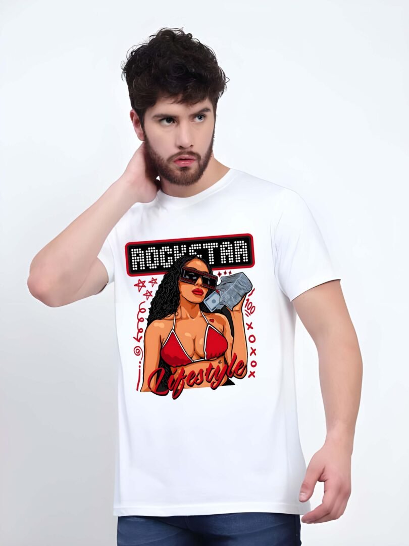 White Graphic Print Cotton Regular T-Shirt for Men – Casual Wear by Just Casual - Image 2