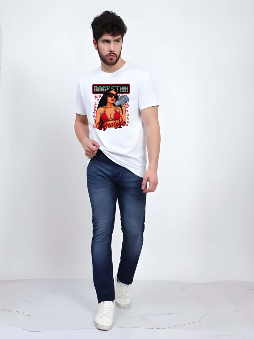 White Graphic Print Cotton Regular T-Shirt for Men – Casual Wear by Just Casual