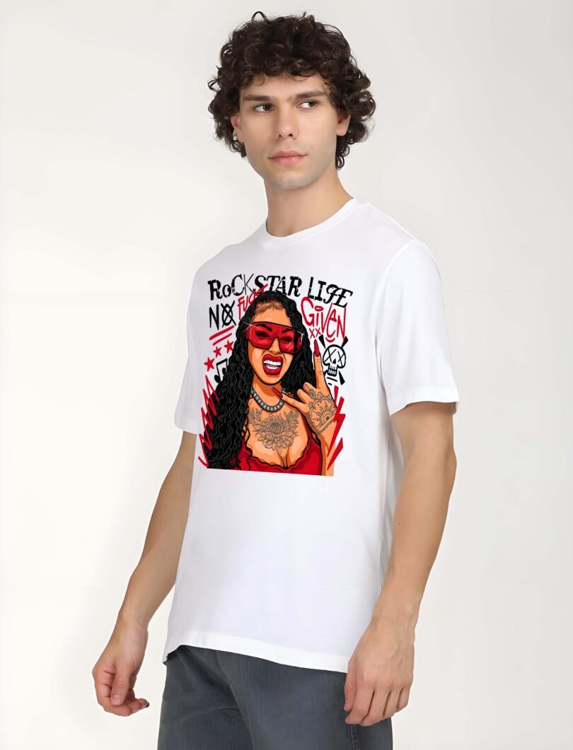 White Graphic Print Cotton Regular T-Shirt for Men – Casual Wear by Just Casual - Image 4