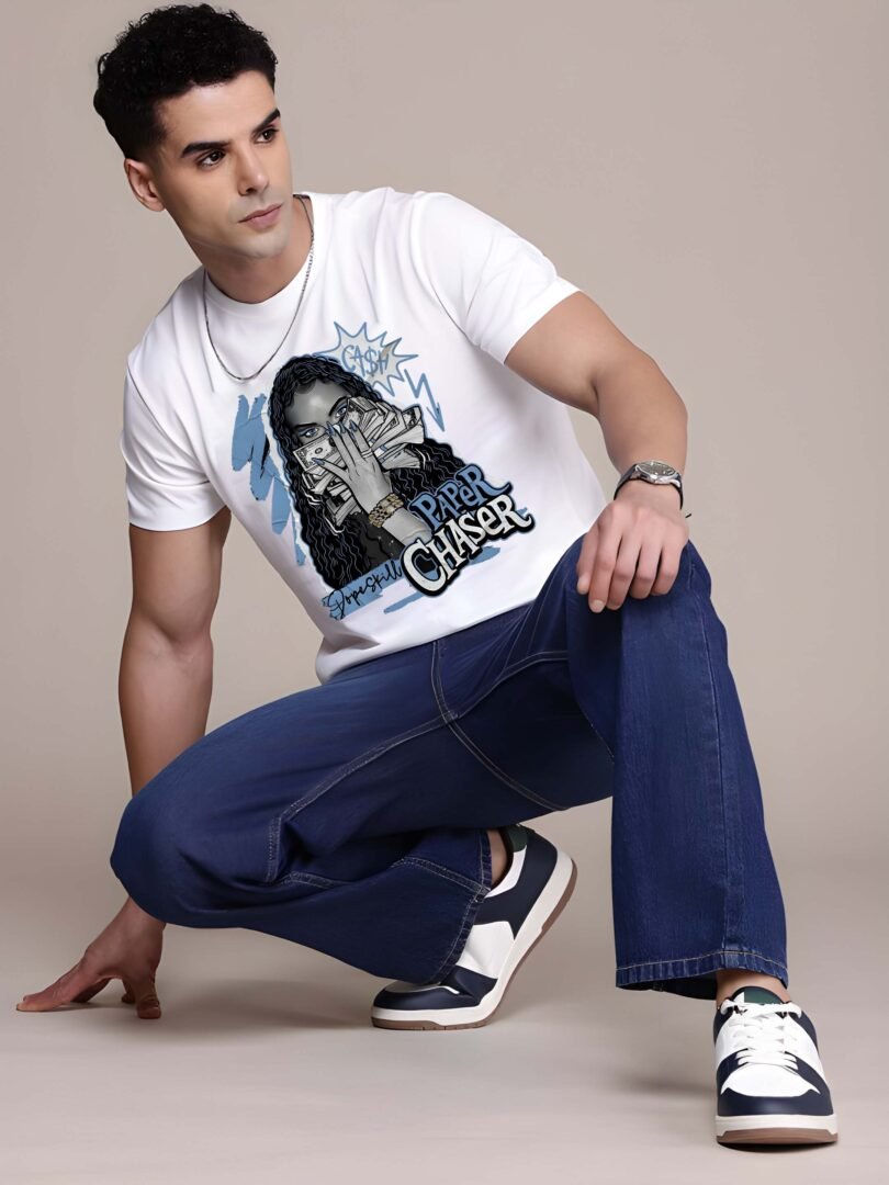 White Graphic Print Cotton Regular T-Shirt for Men – Casual Wear by Just Casual
