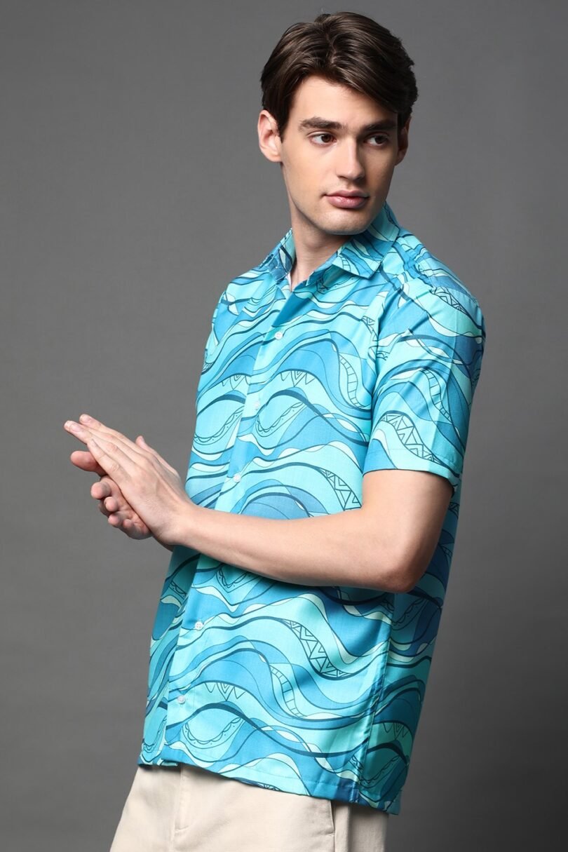 Light Blue Crepe Abstract Shirt for Women - Casual Wear | Just Casual - Image 3