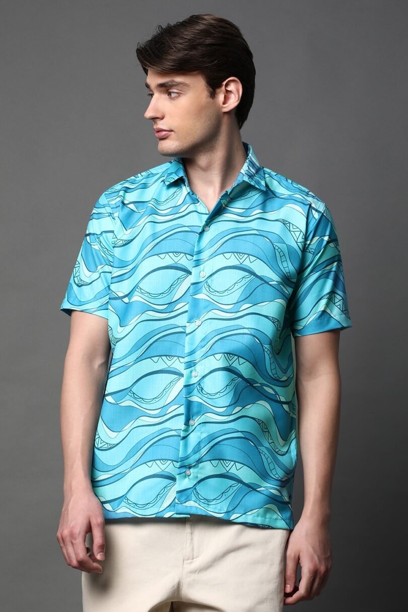 Light Blue Crepe Abstract Shirt for Women - Casual Wear | Just Casual - Image 2