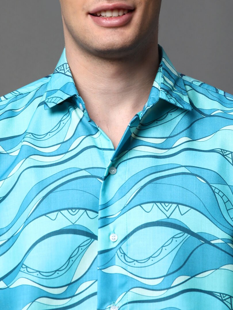 Light Blue Crepe Abstract Shirt for Women - Casual Wear | Just Casual - Image 4