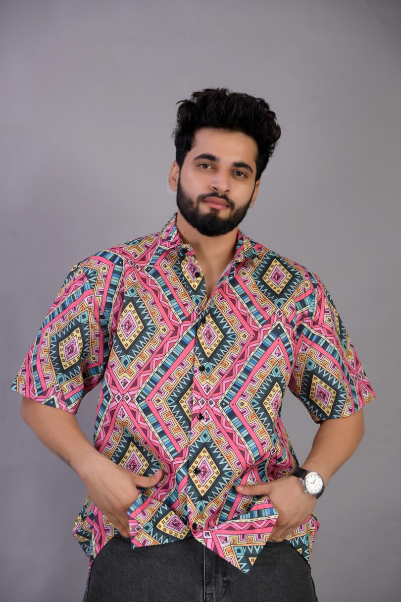 Multicolor Cotton Geometric Shirt for Men Casual Wear | Just Casual - Image 3
