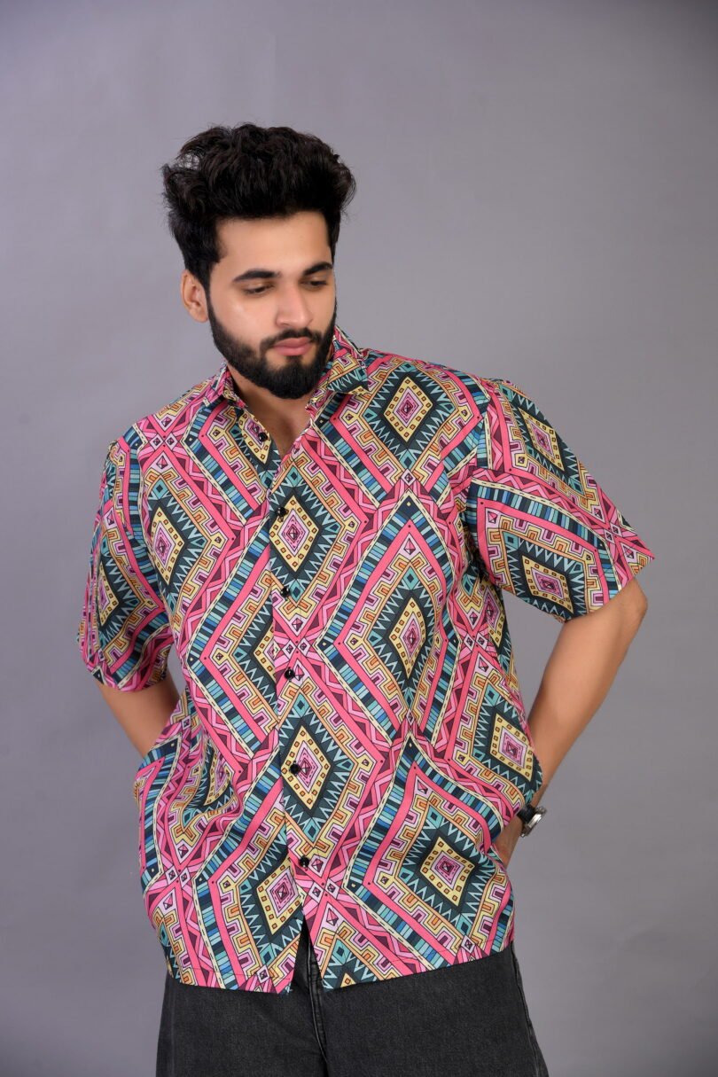 Multicolor Cotton Geometric Shirt for Men Casual Wear | Just Casual - Image 2