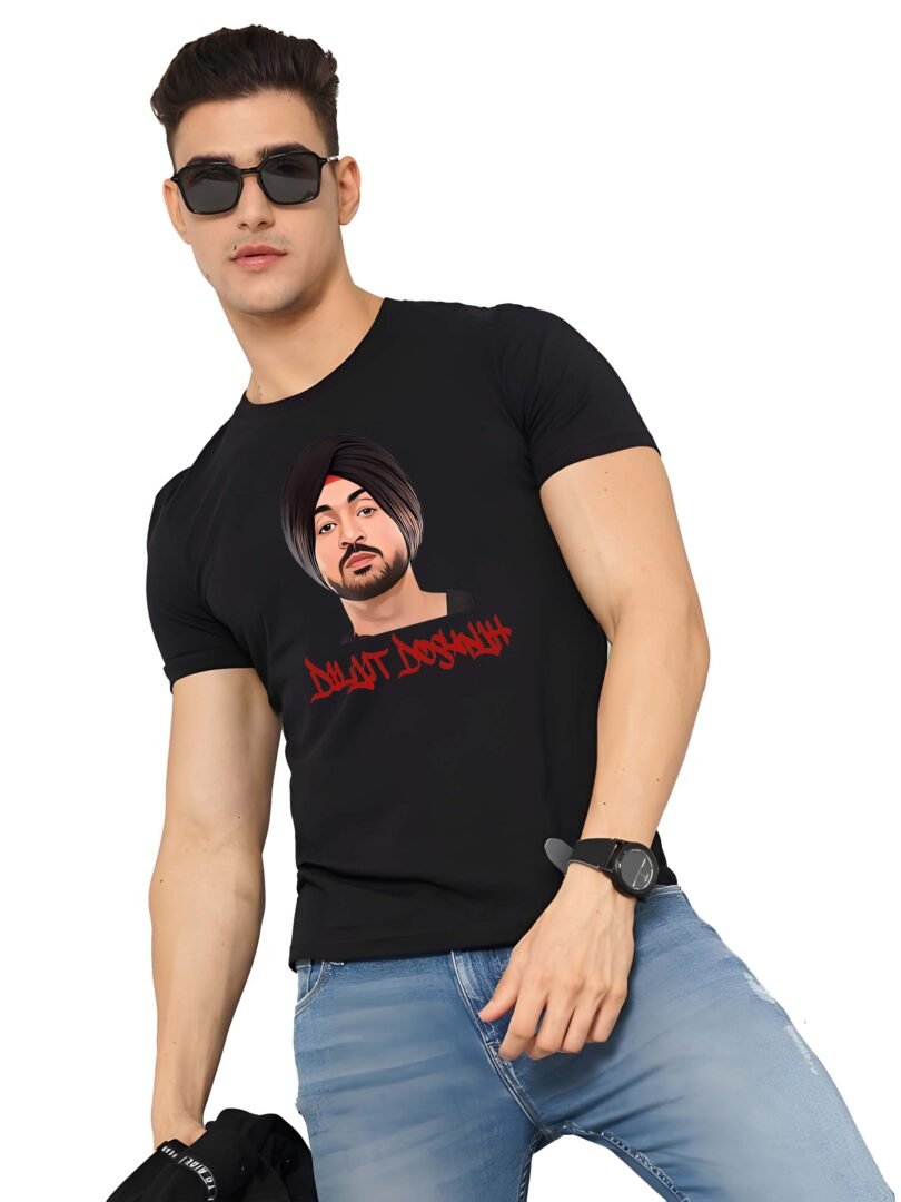 Black Graphic Print Cotton Regular T-Shirt for Men Casual Wear by Just Casual
