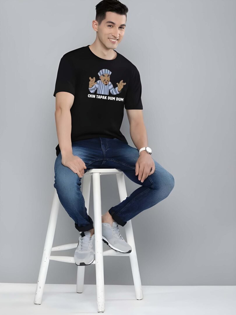 Black Graphic Print Cotton Regular T-Shirt for Men Casual Wear by Just Casual