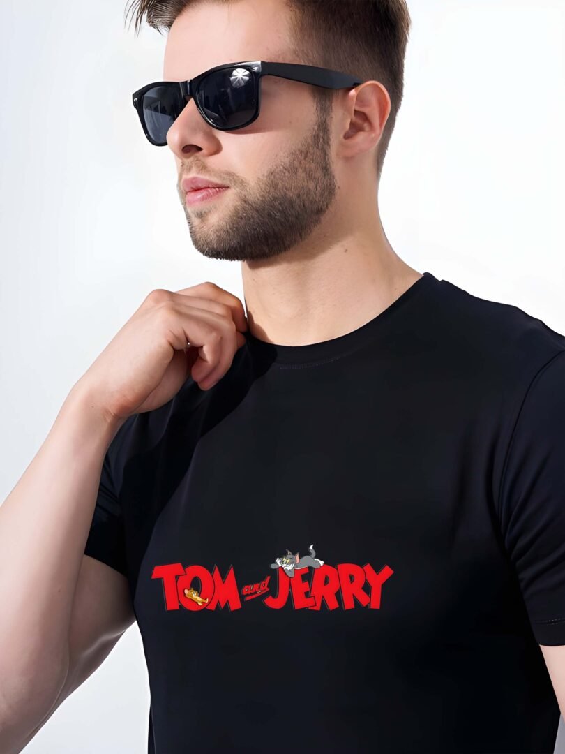 Black Graphic Print Cotton Regular T-Shirt for Men Casual Wear by Just Casual - Image 3