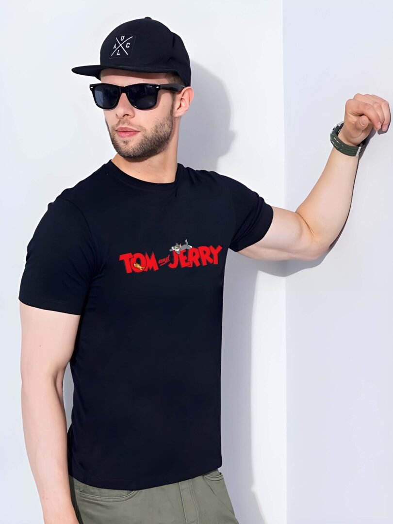 Black Graphic Print Cotton Regular T-Shirt for Men Casual Wear by Just Casual - Image 4