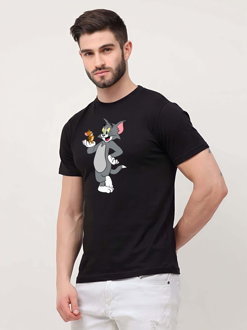 Black Graphic Print Cotton Regular T-Shirt for Men Casual Wear by Just Casual - Image 3