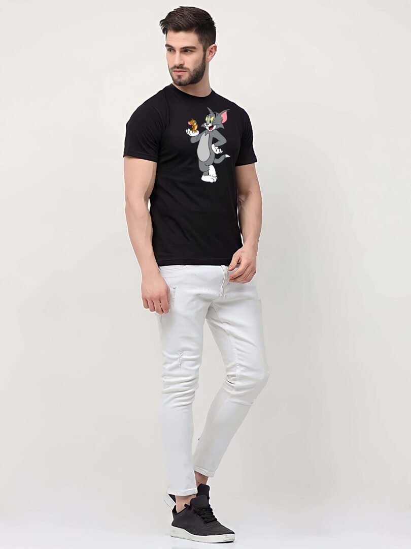 Black Graphic Print Cotton Regular T-Shirt for Men Casual Wear by Just Casual
