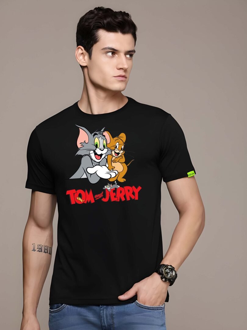 Black Graphic Print Cotton Regular T-Shirt for Men Casual Wear by Just Casual - Image 3