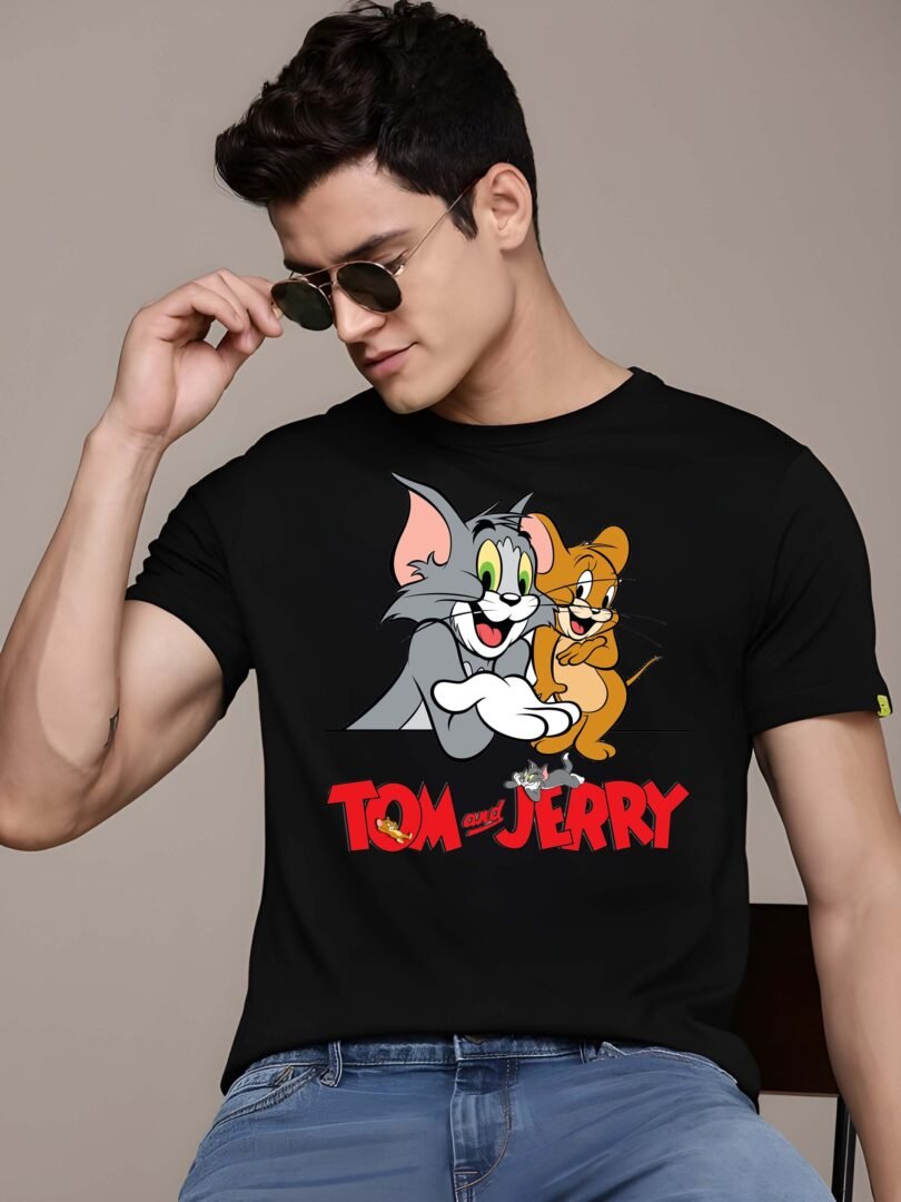 Black Graphic Print Cotton Regular T-Shirt for Men Casual Wear by Just Casual - Image 2