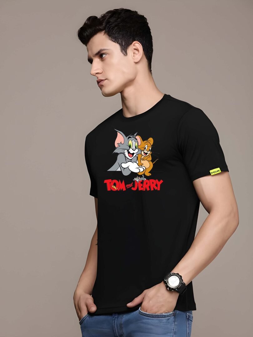 Black Graphic Print Cotton Regular T-Shirt for Men Casual Wear by Just Casual - Image 4