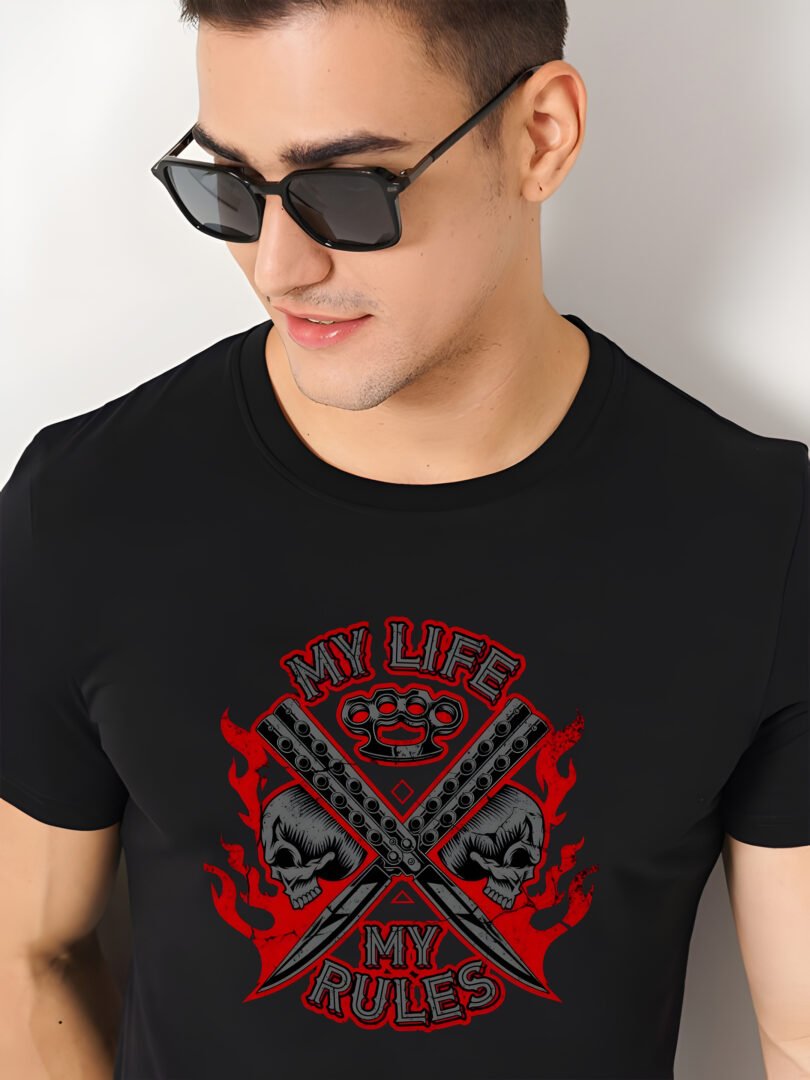 Black Graphic Print Cotton Regular T-Shirt for Men Casual Wear by Just Casual - Image 3