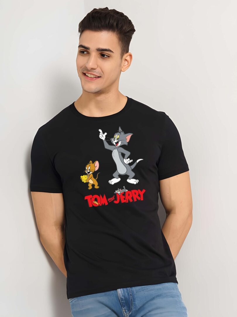 Black Graphic Print Cotton Regular T-Shirt for Men Casual Wear by Just Casual - Image 4