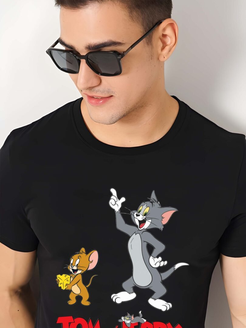 Black Graphic Print Cotton Regular T-Shirt for Men Casual Wear by Just Casual - Image 3
