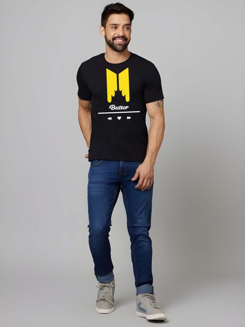 Black Graphic Print Cotton Regular T-Shirt for Men Casual Wear by Just Casual