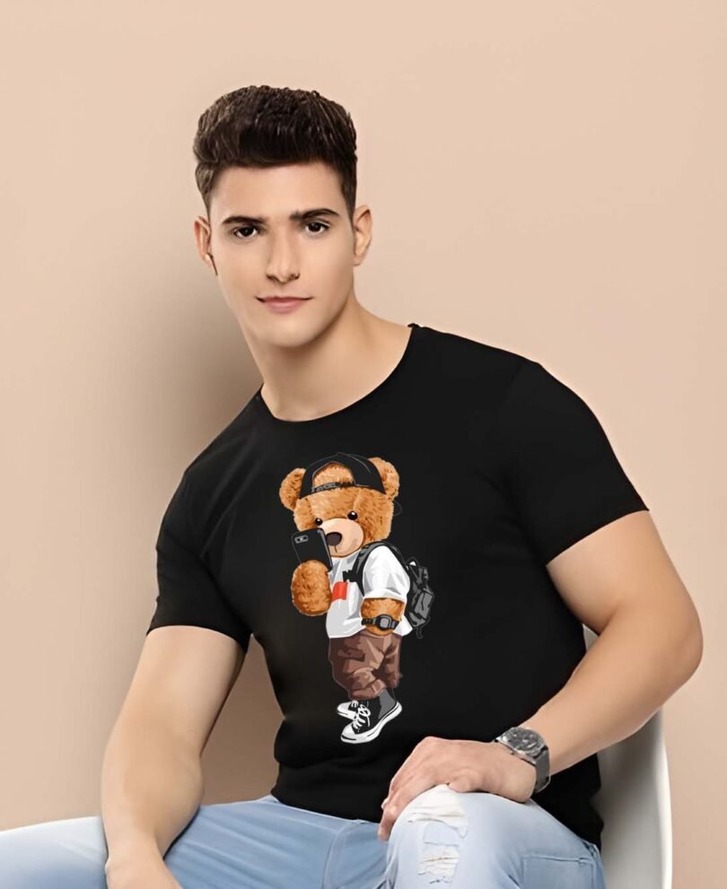 Black Graphic Print Cotton Regular T-Shirt for Men Casual Wear by Just Casual - Image 3