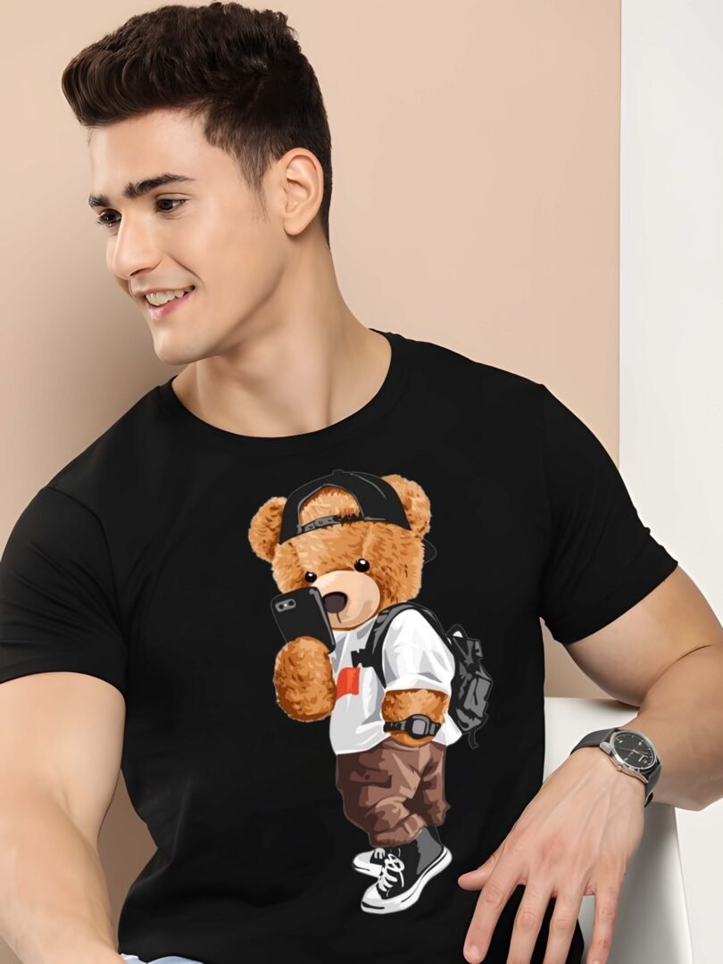 Black Graphic Print Cotton Regular T-Shirt for Men Casual Wear by Just Casual - Image 2