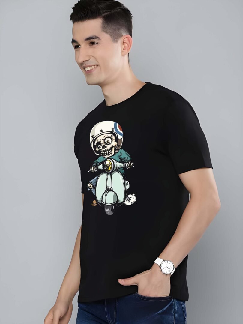 Black Graphic Print Cotton Regular T-Shirt for Men Casual Wear by Just Casual - Image 4