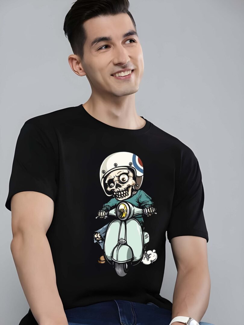 Black Graphic Print Cotton Regular T-Shirt for Men Casual Wear by Just Casual - Image 3