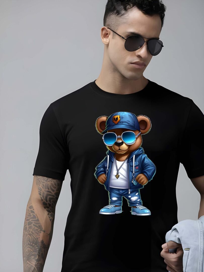 Black Graphic Print Cotton Regular T-Shirt for Men Casual Wear by Just Casual - Image 2