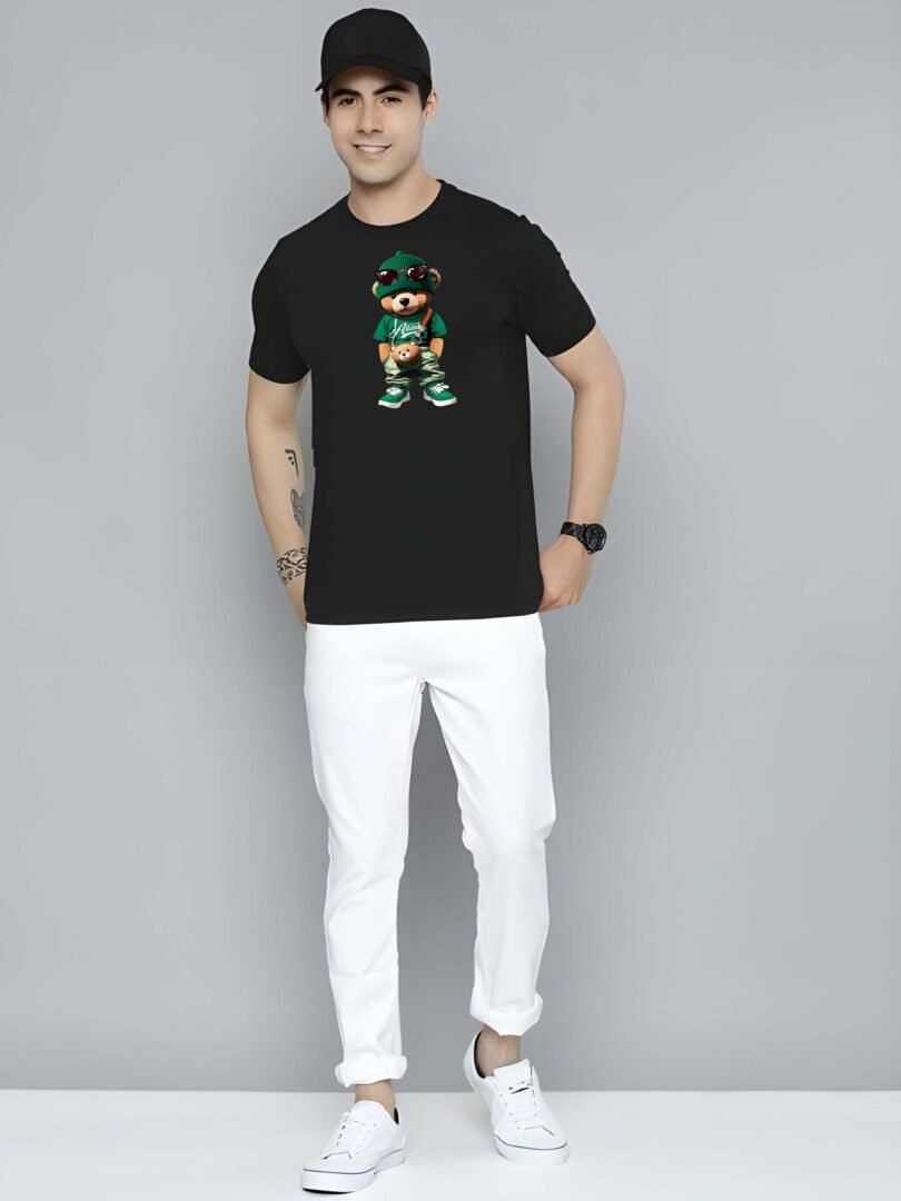 Black Graphic Print Cotton Regular T-Shirt for Men Casual Wear by Just Casual