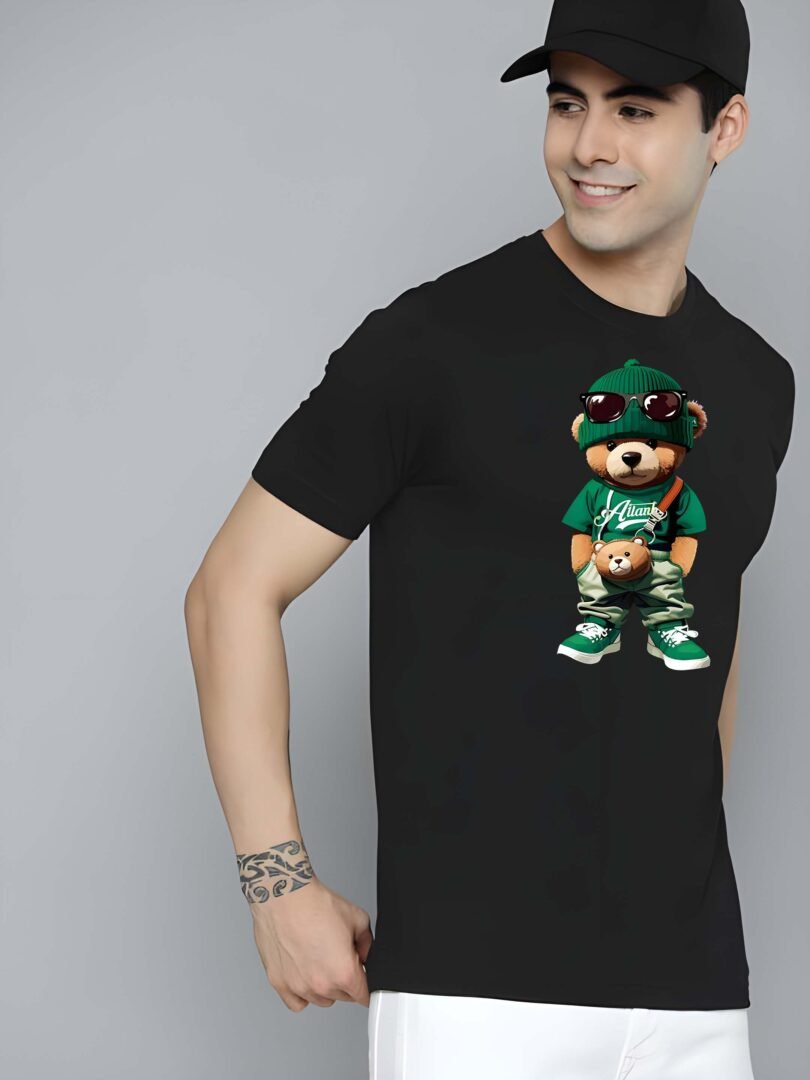 Black Graphic Print Cotton Regular T-Shirt for Men Casual Wear by Just Casual - Image 3