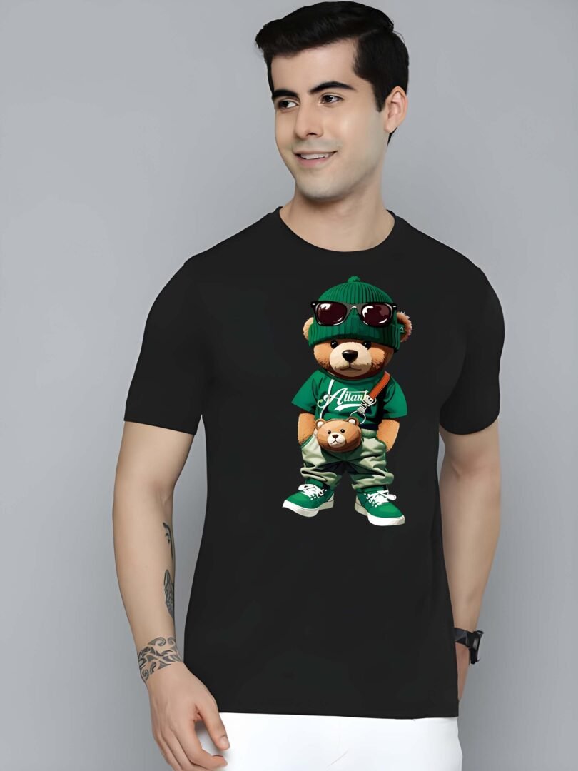 Black Graphic Print Cotton Regular T-Shirt for Men Casual Wear by Just Casual - Image 2