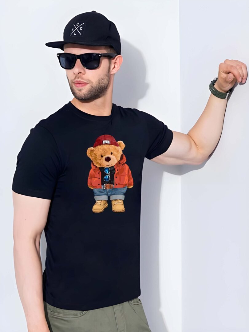 Black Graphic Print Cotton Regular T-Shirt for Men Casual Wear by Just Casual - Image 4