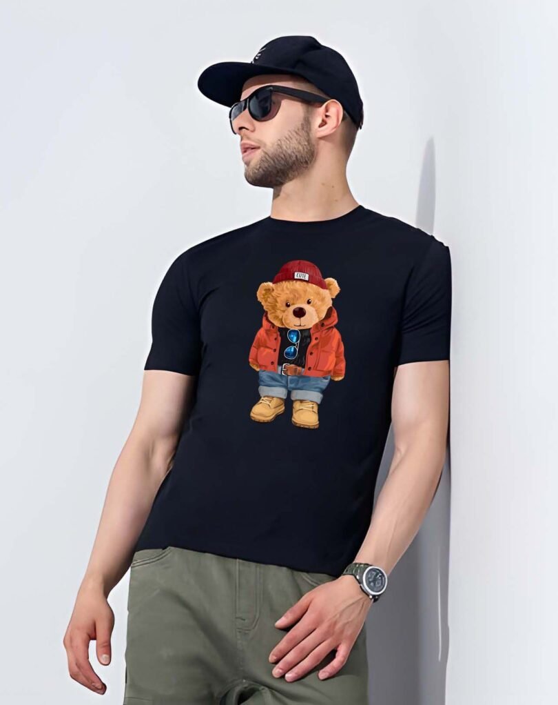 Black Graphic Print Cotton Regular T-Shirt for Men Casual Wear by Just Casual - Image 2