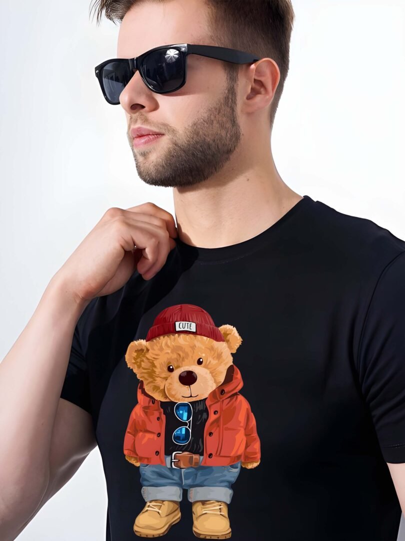 Black Graphic Print Cotton Regular T-Shirt for Men Casual Wear by Just Casual - Image 3