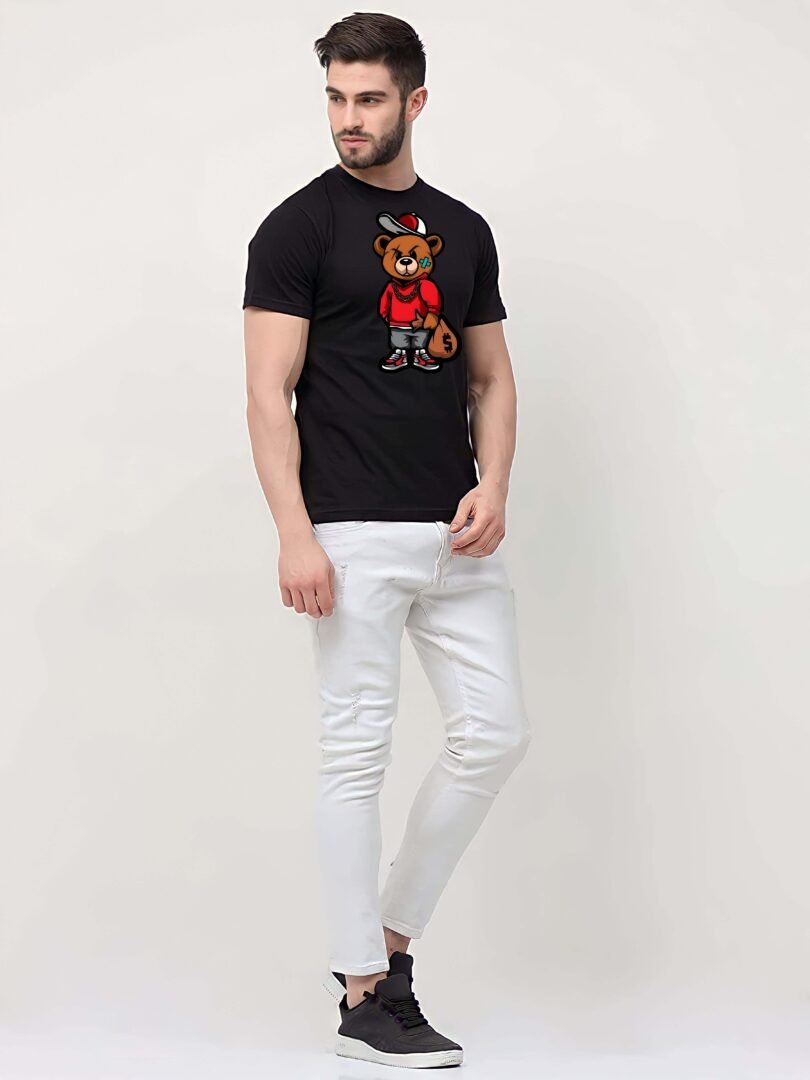 Black Graphic Print Cotton Regular T-Shirt for Men Casual Wear by Just Casual
