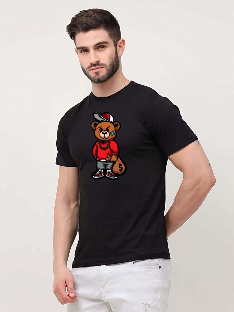 Black Graphic Print Cotton Regular T-Shirt for Men Casual Wear by Just Casual - Image 3
