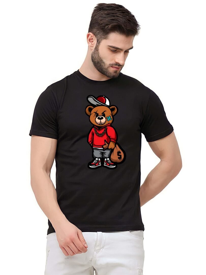 Black Graphic Print Cotton Regular T-Shirt for Men Casual Wear by Just Casual - Image 2