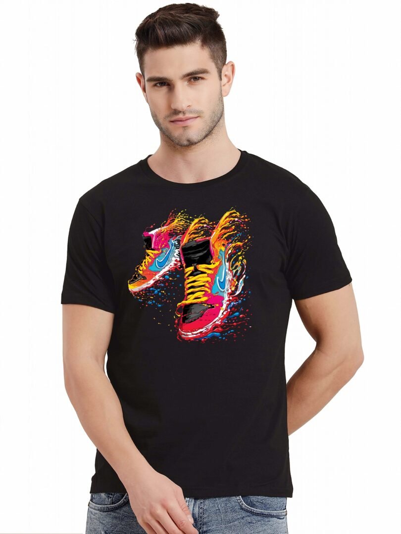Black Graphic Print Cotton Regular T-Shirt for Men Casual Wear by Just Casual - Image 3