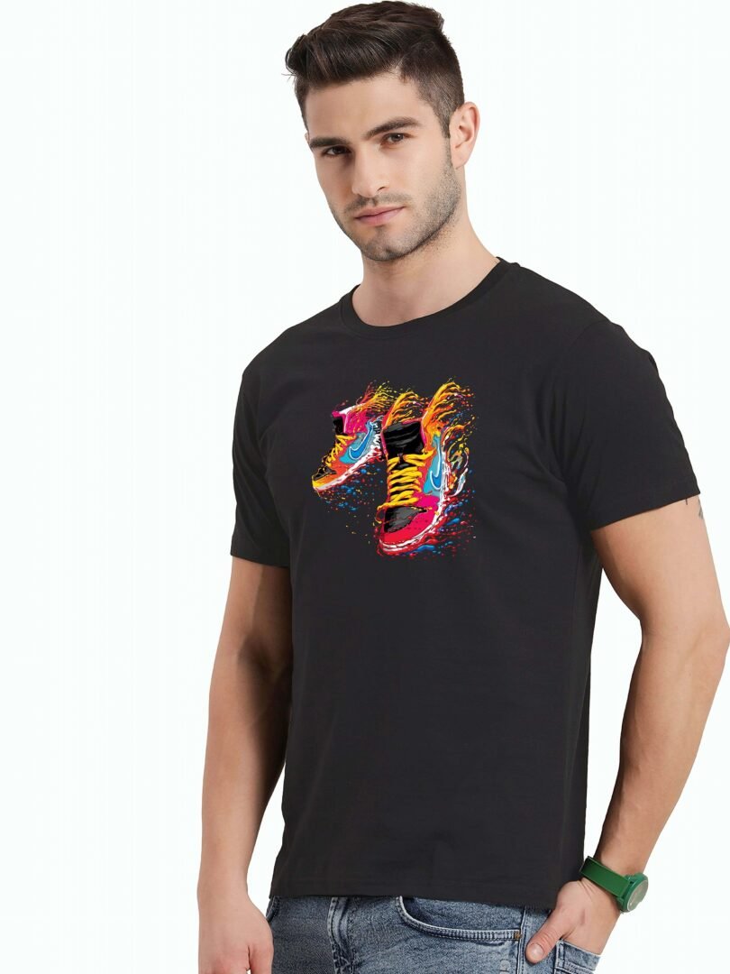 Black Graphic Print Cotton Regular T-Shirt for Men Casual Wear by Just Casual - Image 2
